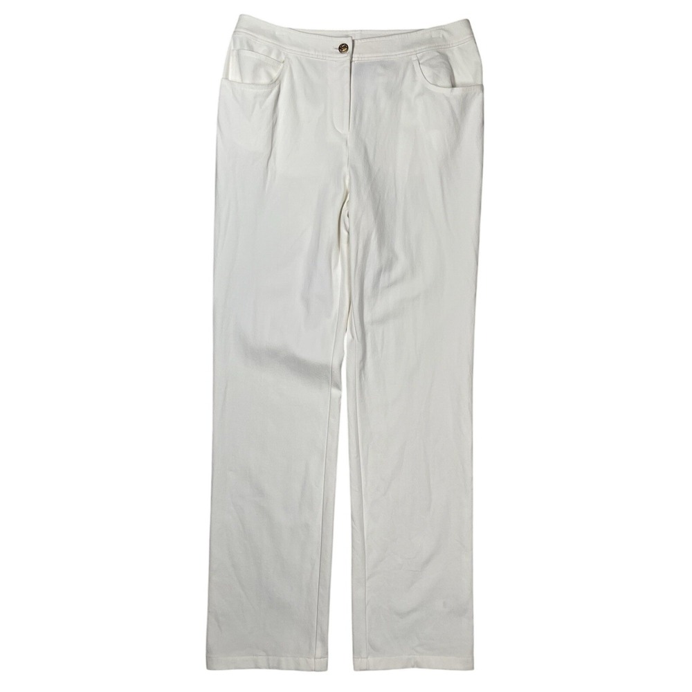 St. John Yellow Label Bright White Straight Leg Pants Sz 8 High Rise Classic